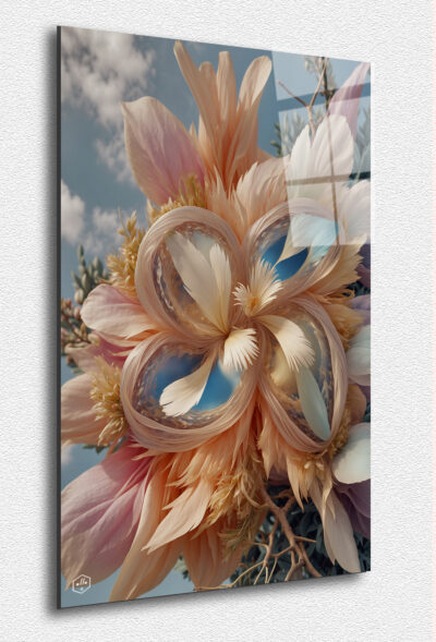 An imaginary flower crafted from petal-like feathers