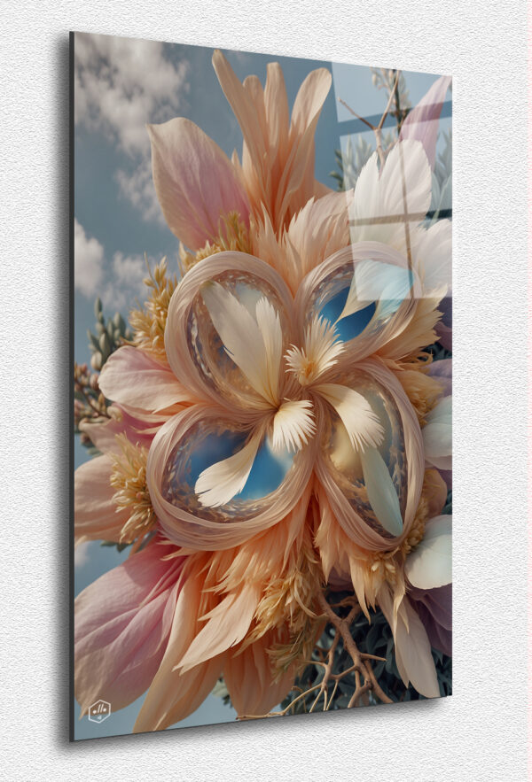 An imaginary flower crafted from petal-like feathers