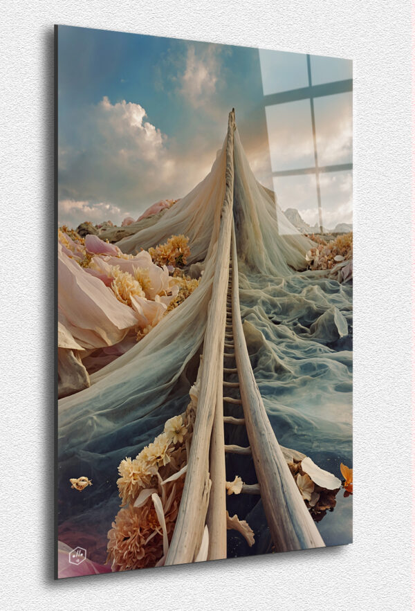 A cascade of translucent veils draped over a field of petals.