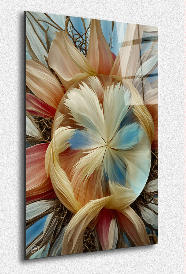 Interwoven petals and branches create a cocoon-like mandala.