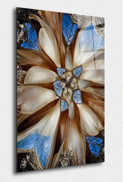 A symmetrical mandala with flowing, veil-like textures.