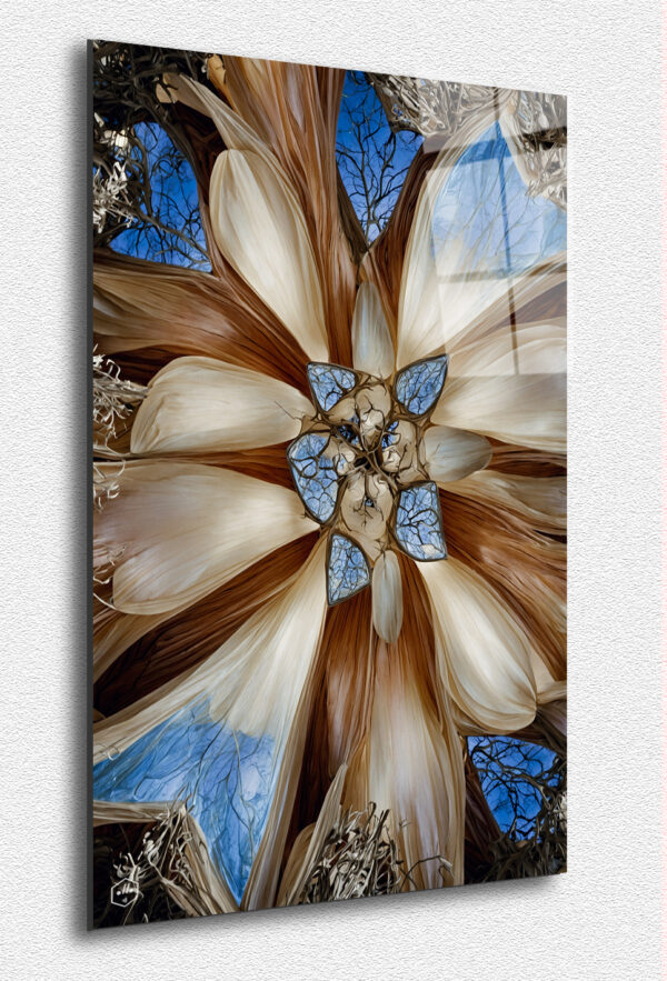 A symmetrical mandala with flowing, veil-like textures.