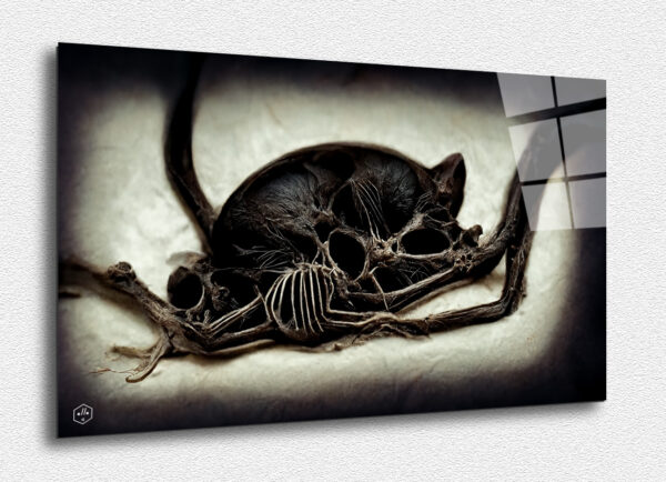 The silhouette of a decomposing cat, resting eternally