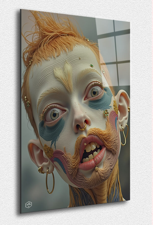 A girl with green eyes, orange feathered hair, and a commanding gaze.