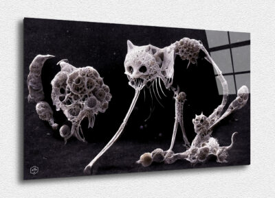 Feline skeletal forms float like haunting deep-sea creatures.