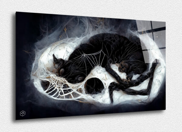 Two feline forms intertwining in dark and light contrasts.