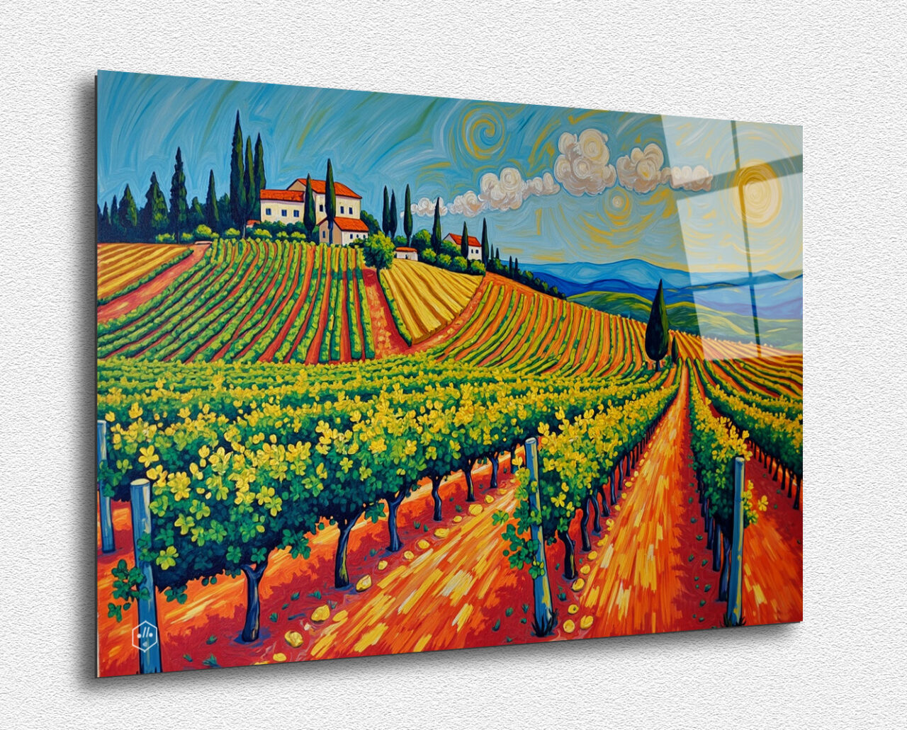 A picturesque scene of a Bordeaux vineyard, with bright colors and contemporary details.