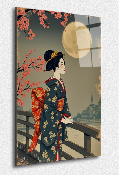 A classic ukiyo-e print capturing the fleeting beauty of sakura under the moon.