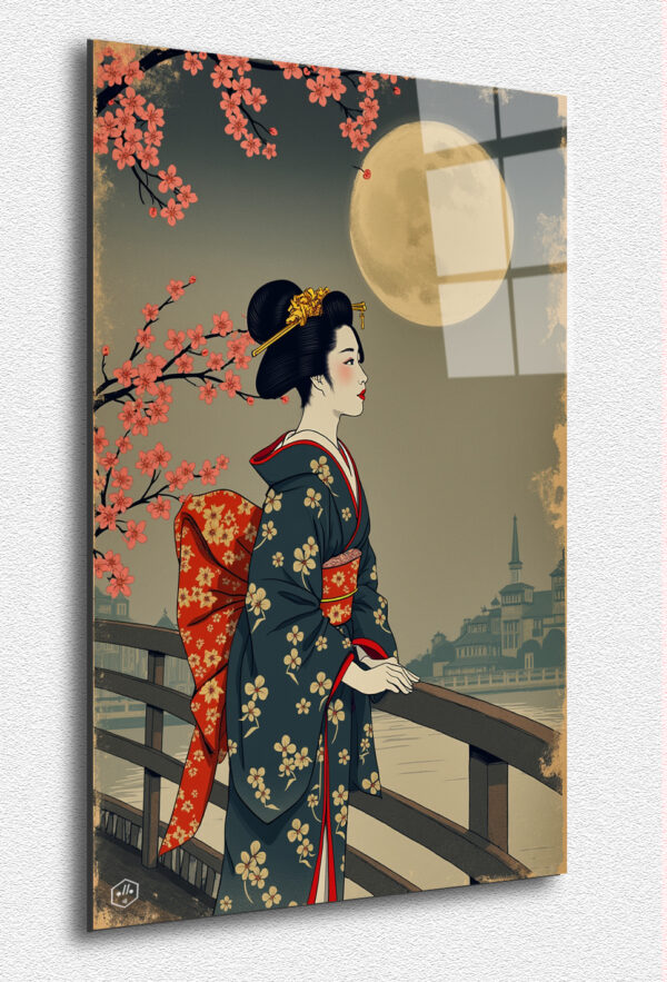A classic ukiyo-e print capturing the fleeting beauty of sakura under the moon.