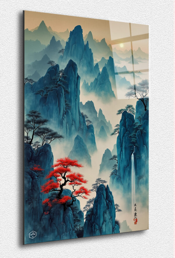 An ink landscape inspired by Shan Shui paintings, symbolizing the balance between heaven and earth.