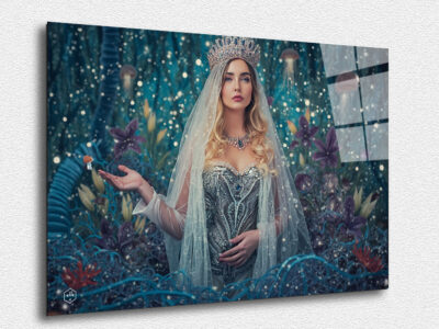 A mystical forest scene featuring a goddess figure, inspired by Pierre et Gilles' mythological themes.