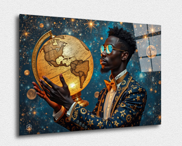 A celestial portrait featuring a stargazer, inspired by Pierre et Gilles' cosmic themes.