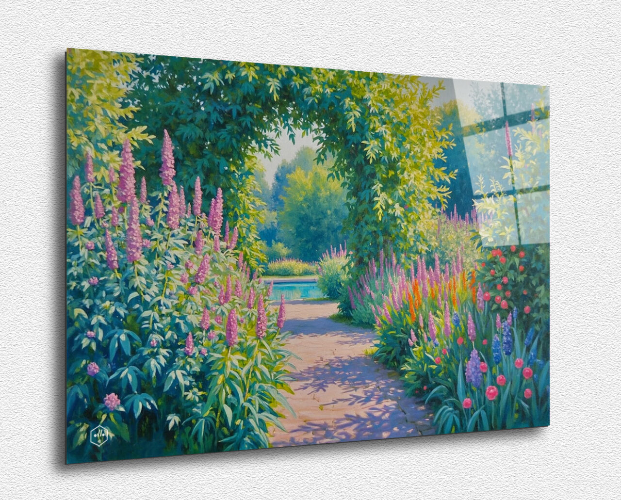 A modern interpretation of Monet's garden in Giverny, with vibrant colors and contemporary details.