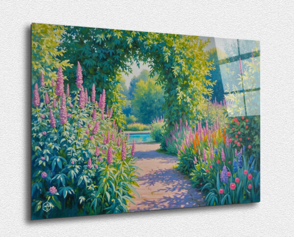 A modern interpretation of Monet's garden in Giverny, with vibrant colors and contemporary details.