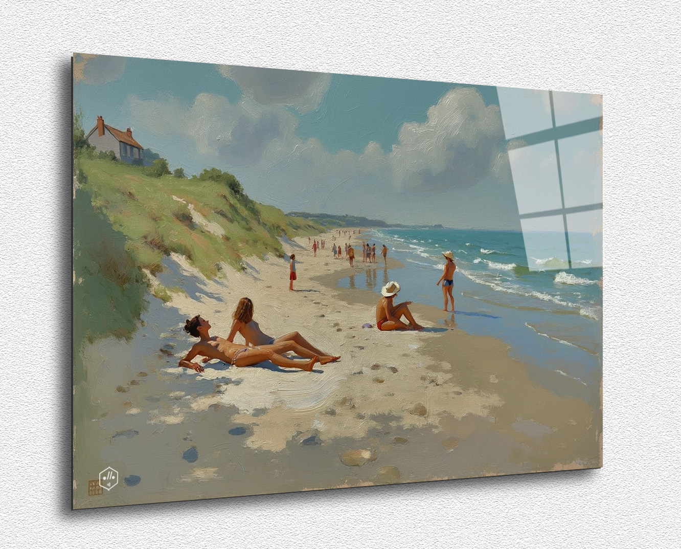 A serene scene of a Normandy beach, with contemporary elements and soft colors.