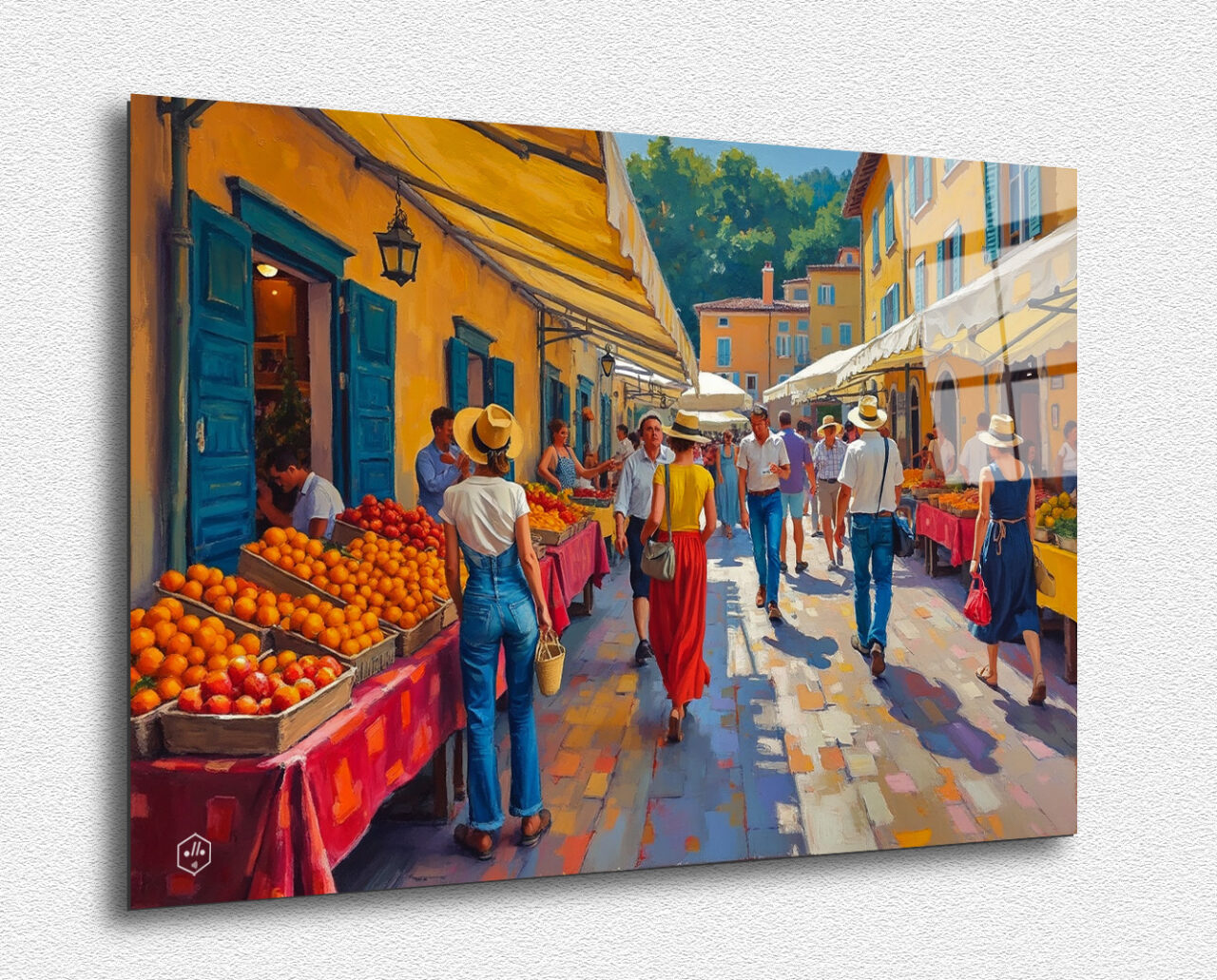 A vibrant scene of a Provencal market, with bright colors and contemporary details.