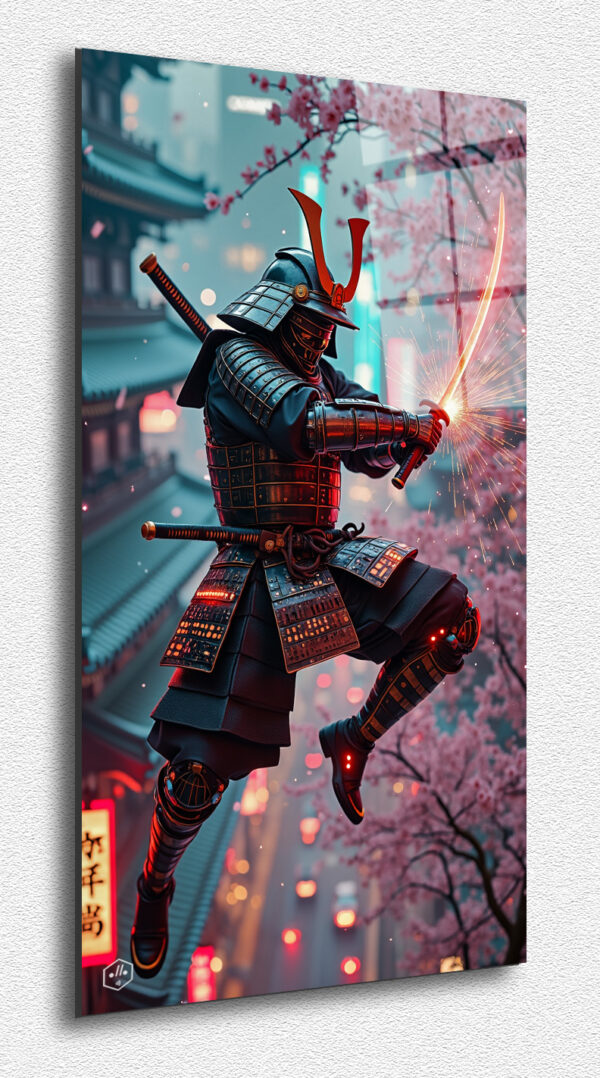 A samurai in fractal armor, his katana emitting quantum particles.