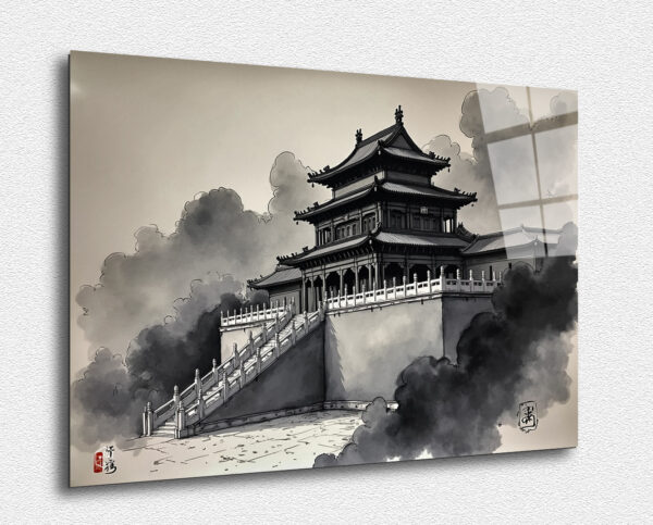 A detailed ink painting of the Forbidden City, capturing its grandeur and historical significance.
