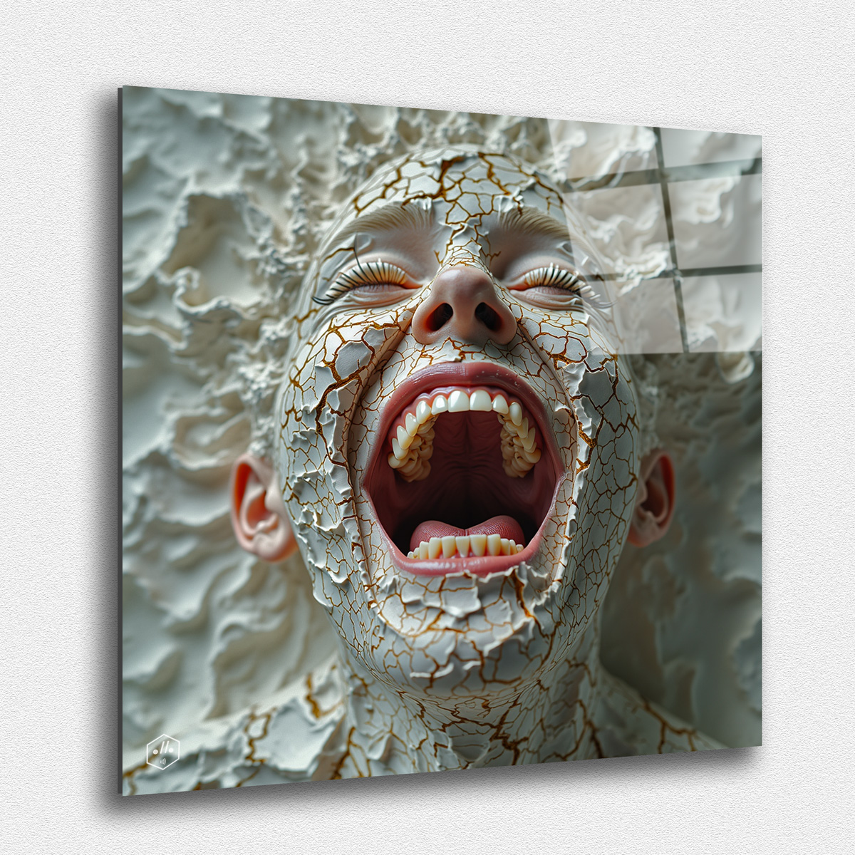 A person in uncontrollable, manic laughter, their grin too wide, too exaggerated—only for the emotion to shift into an uncanny emptiness.