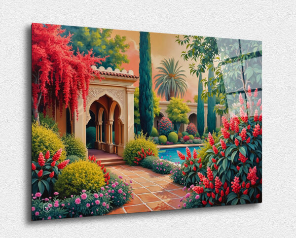A vibrant painting of a Persian garden, capturing its opulence and beauty.
