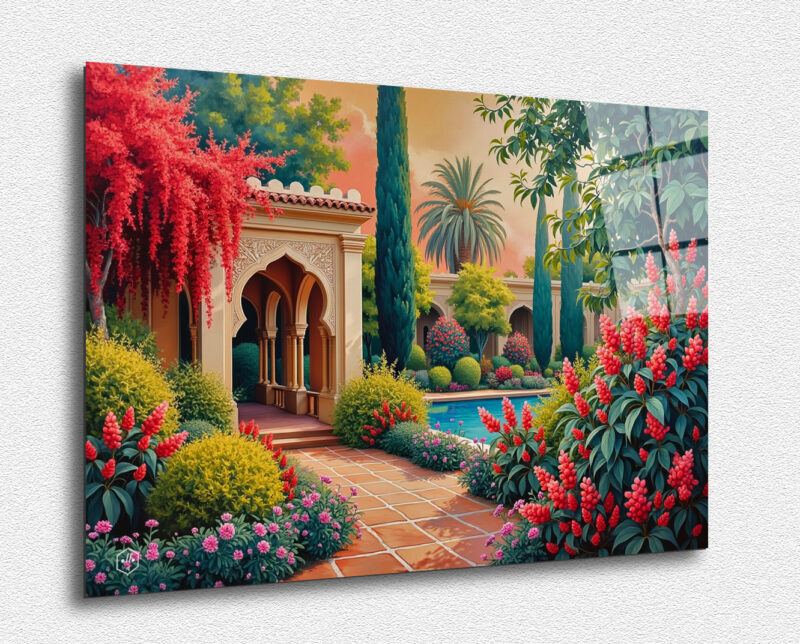 A vibrant painting of a Persian garden, capturing its opulence and beauty.