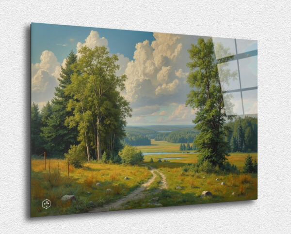 A detailed landscape painting of the Russian countryside, capturing its natural beauty and tranquility.