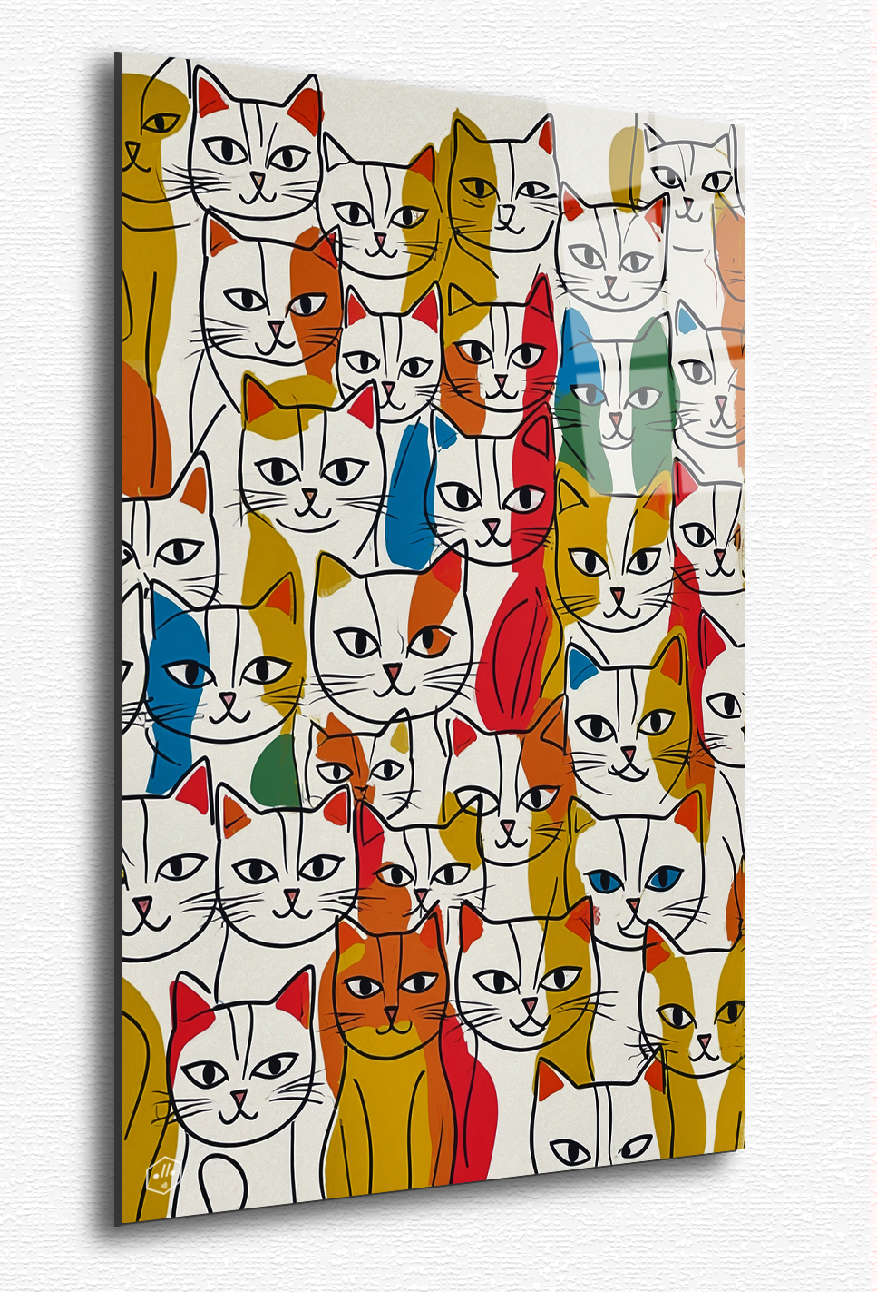 A dynamic abstract composition of a cat face, using flowing lines, contour emphasis, and color accents.