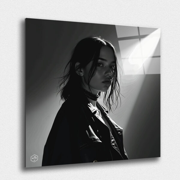 A moody, introspective portrait of Billie Eilish, capturing her raw authenticity and alternative edge.