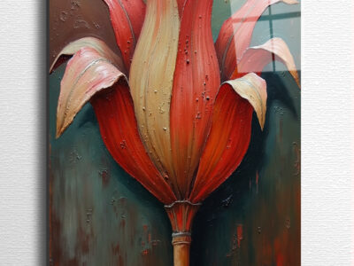 A flower grows upside down, petals like screams of color.