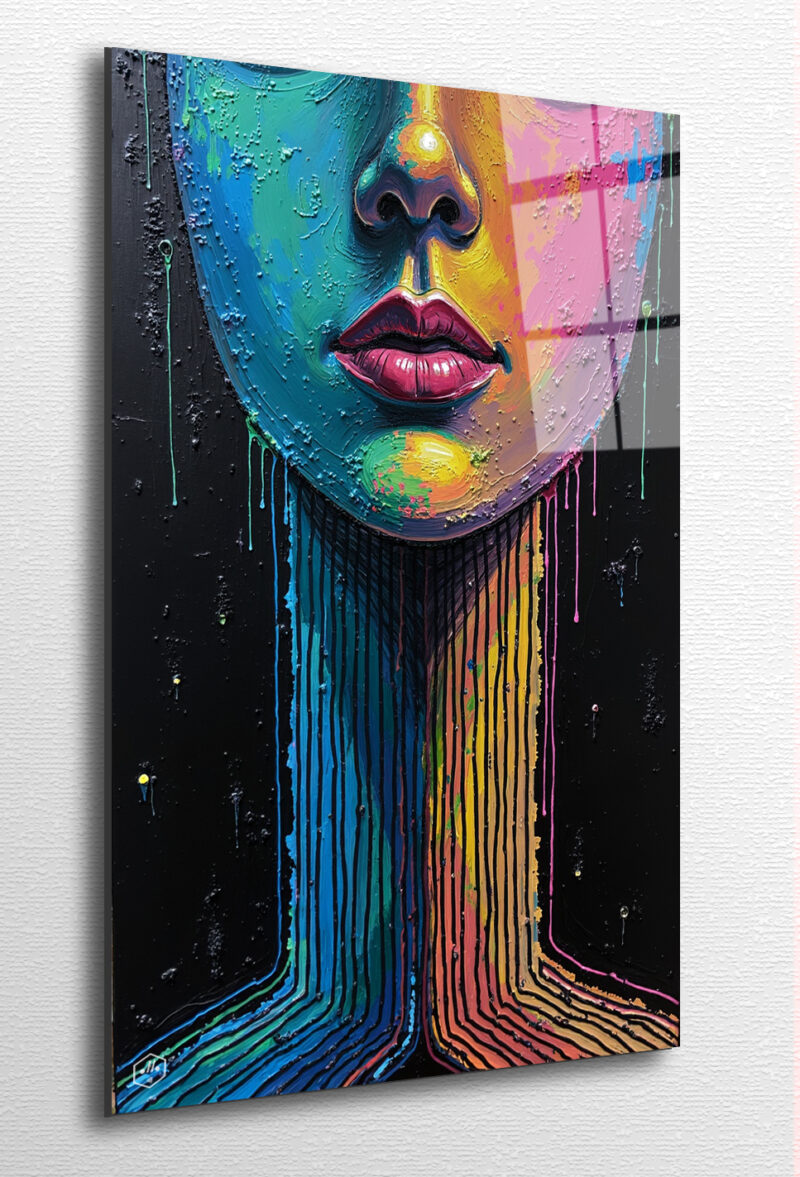 A face dissolving into endless scrolling lines.