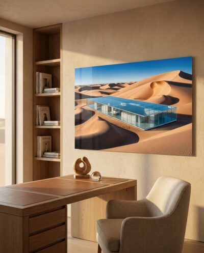 Desert Mirage: Glass House in the Sand