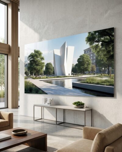 Urban Park with Modern Sculpture