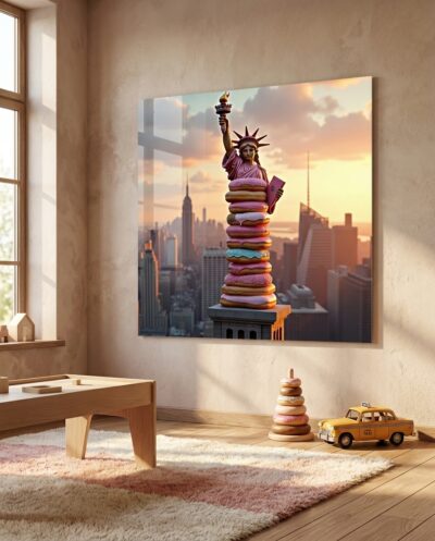 The Statue of Liberty in New York Made of Donuts