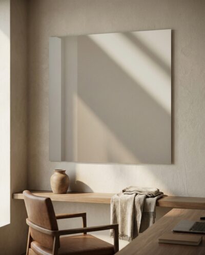 A raw lime-plaster plane in warm cream, crossed by a single soft diagonal shadow that leans quietly across its grain.
