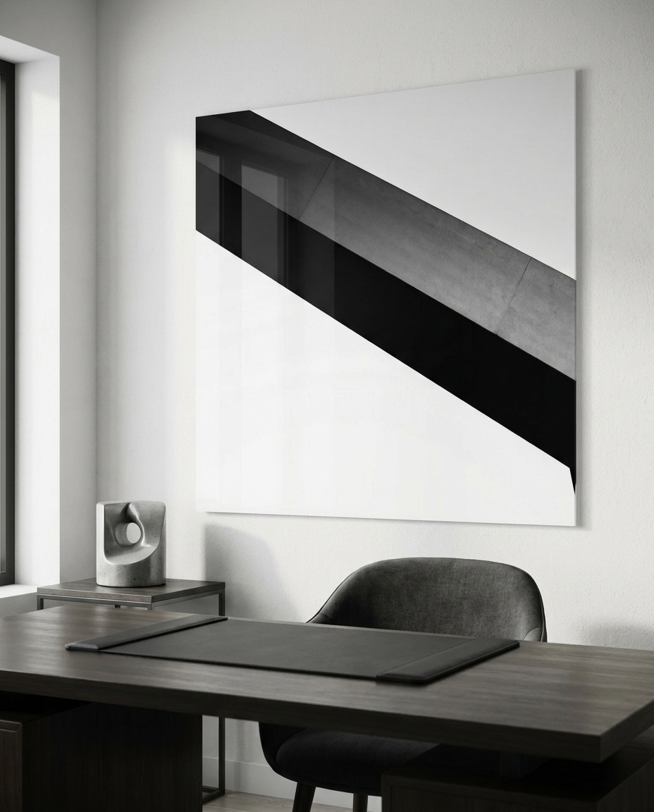 A board-marked concrete edge cuts a clean diagonal across luminous pale sky, mass meeting air in quiet geometric tension.