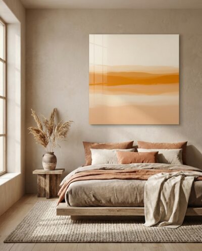 A luminous abstract horizon where bands of saffron and warm cream dissolve into one another like sunlight settling over still water.