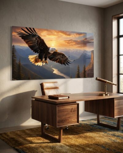 Gliding Bald Eagle Over the Valley