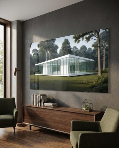 Glass Pavilion in a Forest Clearing