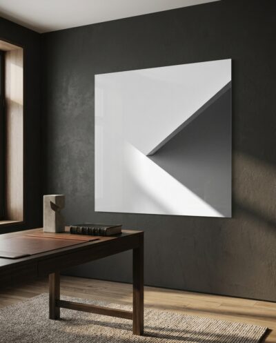 A sheet of white catches grazing light while a single grey diagonal slices the frame into quiet geometry.