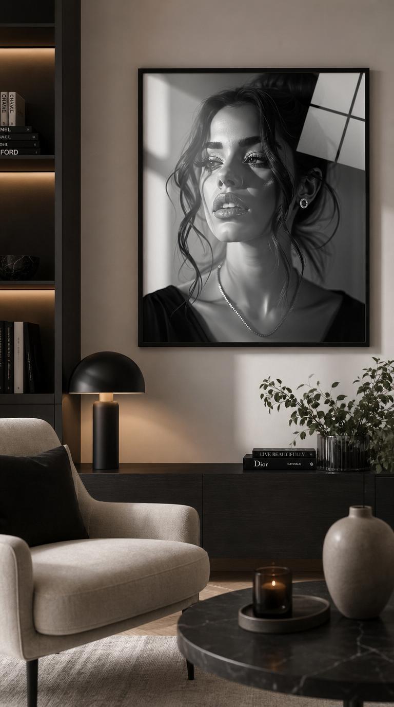 A striking black-and-white portrait of a young woman, lips parted mid-breath, her gaze lifted toward a window's soft light.