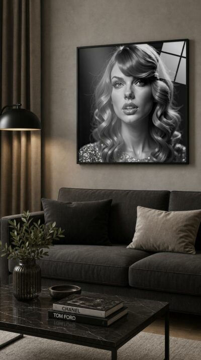 A luminous black-and-white portrait of a glamorous diva, eyes lifted skyward, framed by tumbling curls and the soft glow of a sequined gown.