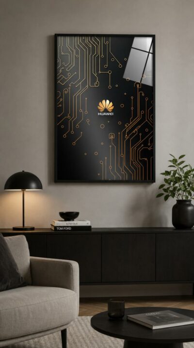 Slender golden circuits trace across deep blackness like rivers of light, converging on a softly glowing emblem at the heart of the composition.