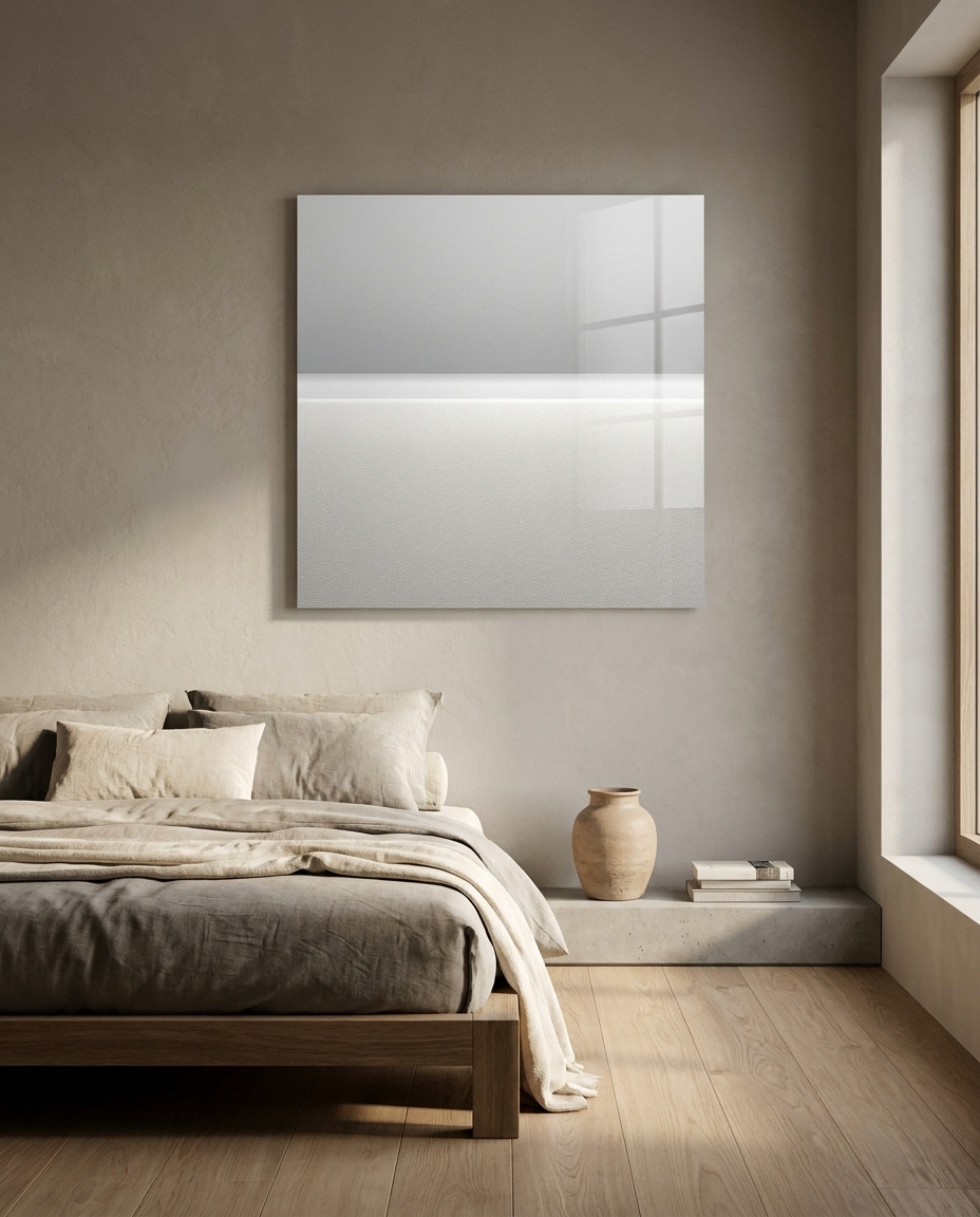 Pale ash grey and warm bone meet along a soft horizon, two textured planes resting in quiet conversation.