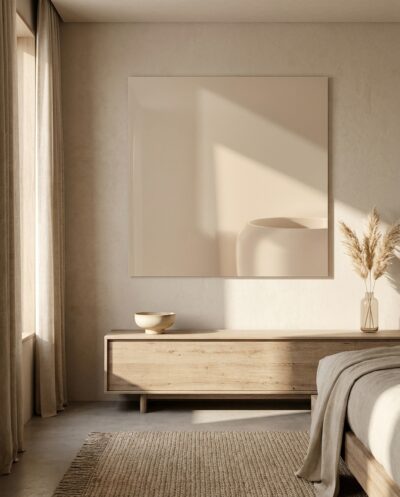 The soft shadow of an unseen vessel drifts across warm plaster, hinting at a form that stays just beyond the frame.