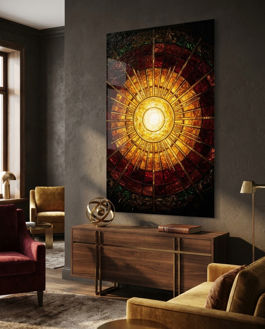 A honeyed corona of amber and gold blooms outward like the first warm light of dawn breaking through stained glass.